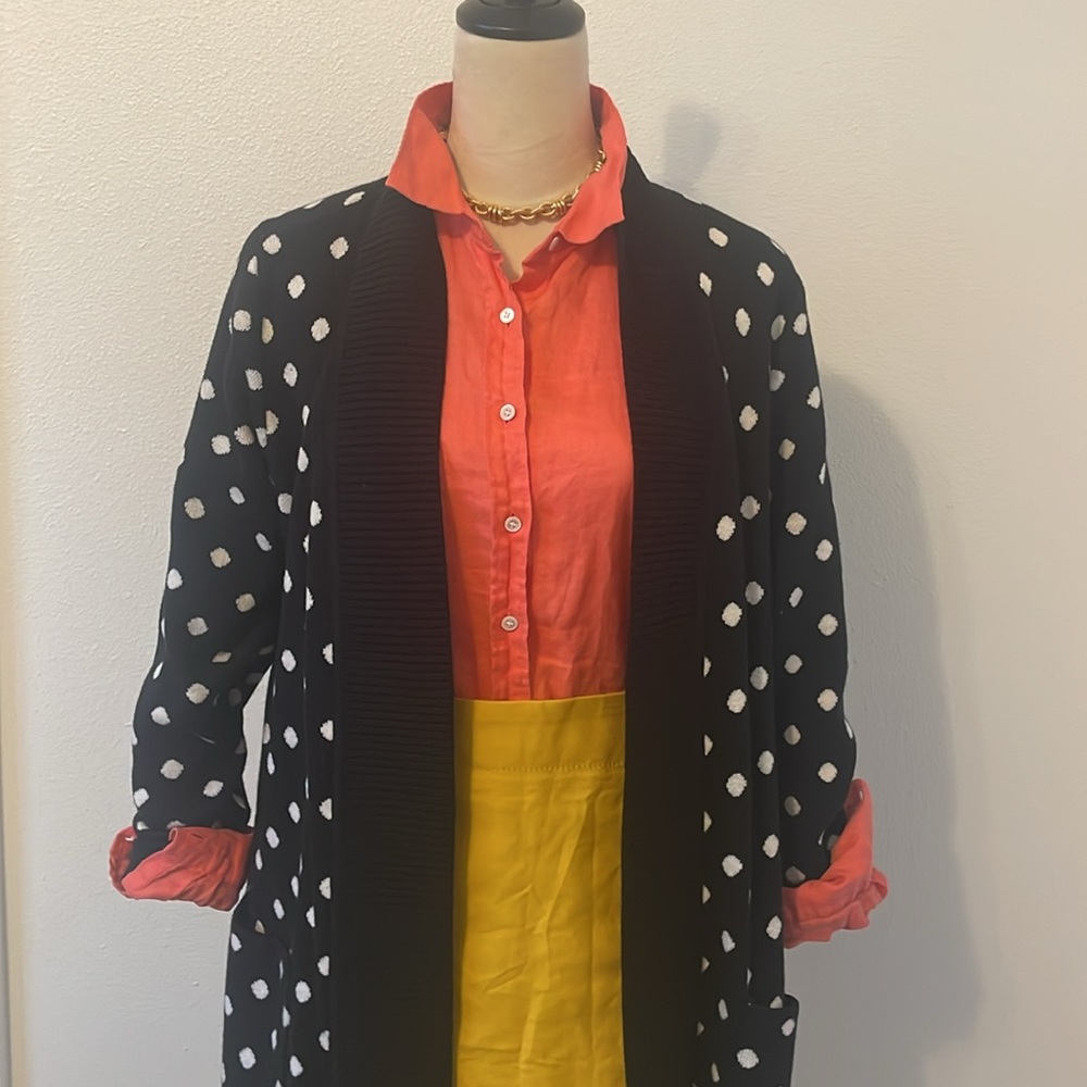 Isaac Mizrahi Live! B/W polka dot open front cardigan size S